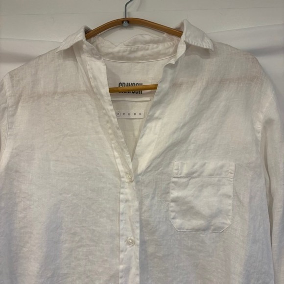 Grayson 1 The Hero Linen Button Down Shirt White Long Sleeve Relaxed Womens XS - Picture 2 of 8